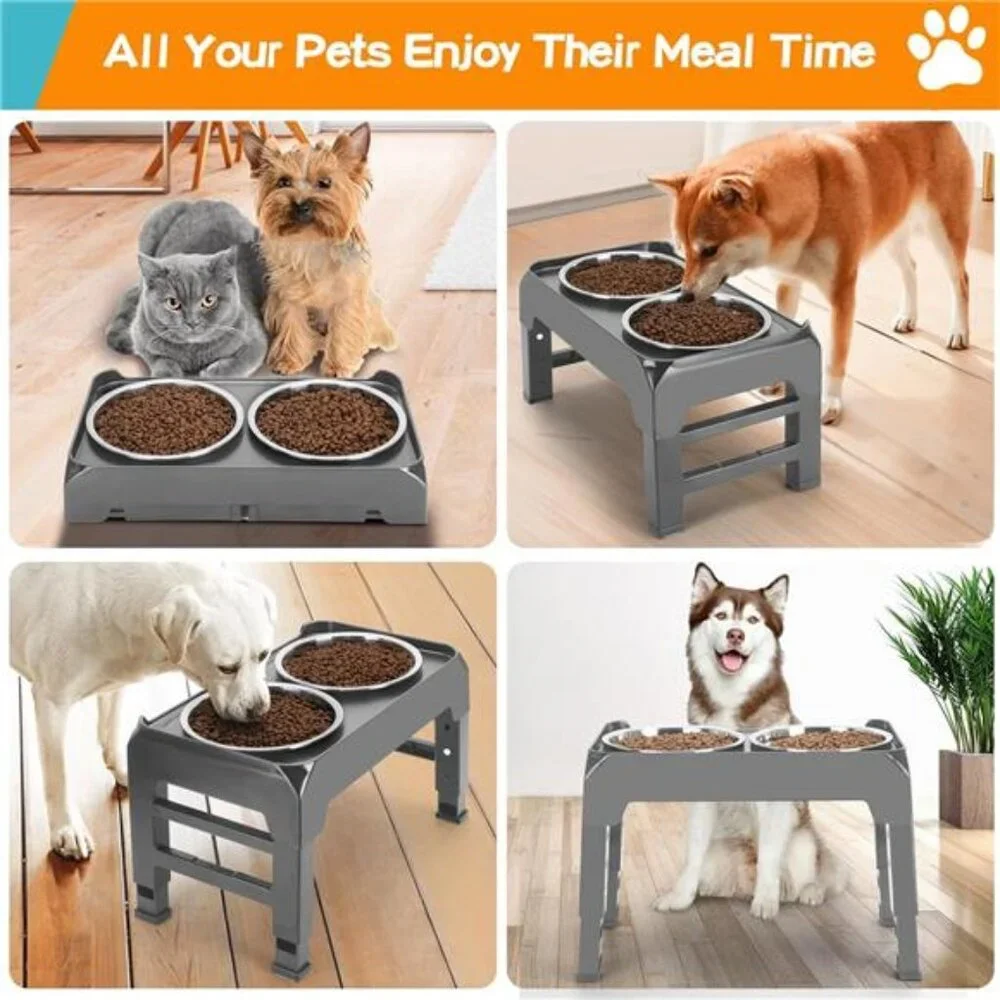 Elevated Dog Bowls, 4 Height Adjustable Raised Dog Bowl Stand with 2 Thick 50oz